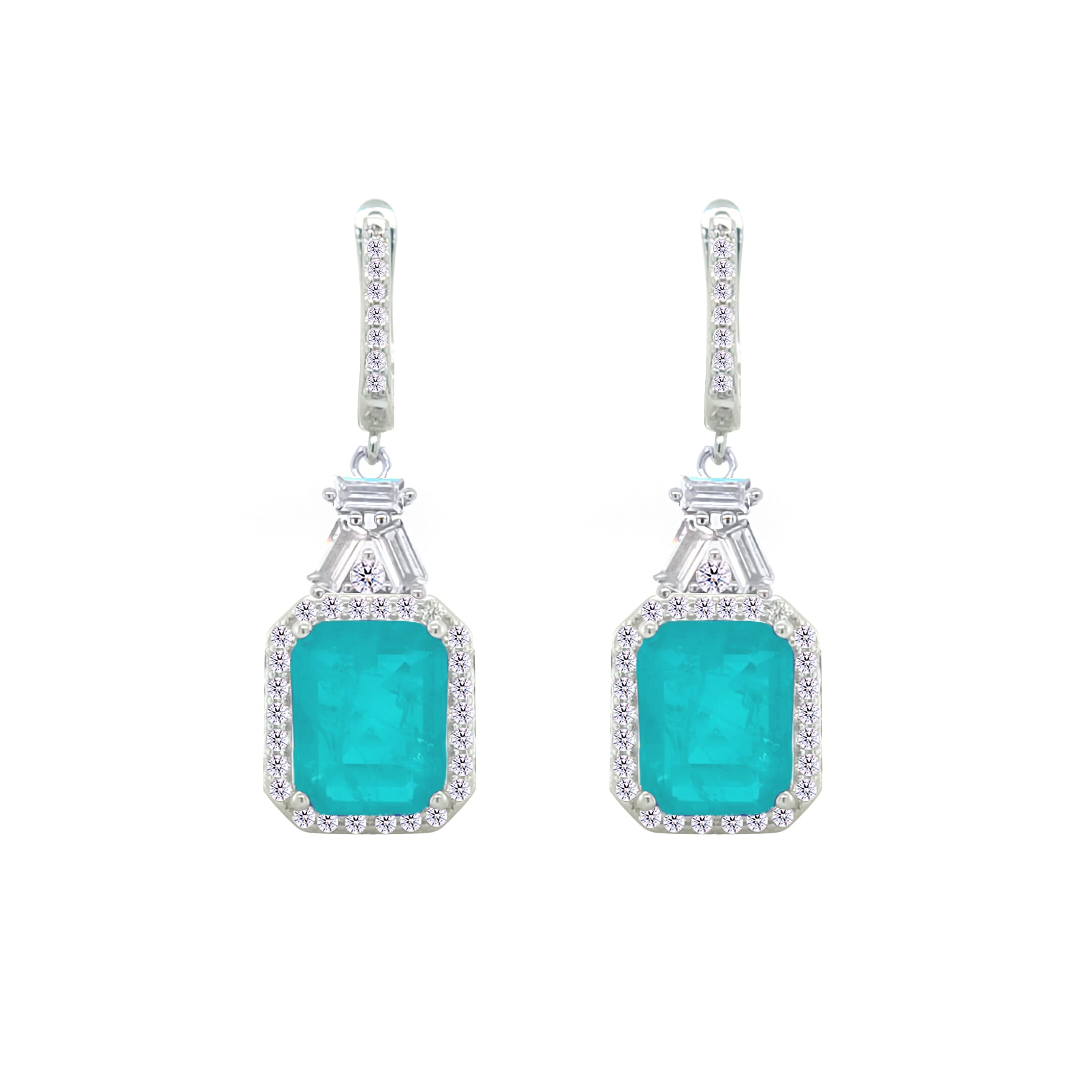 Asfour Crystal Jewelry Set With Turquoise Emerald Design In 925 Sterling Silver-SD0059-GC-7