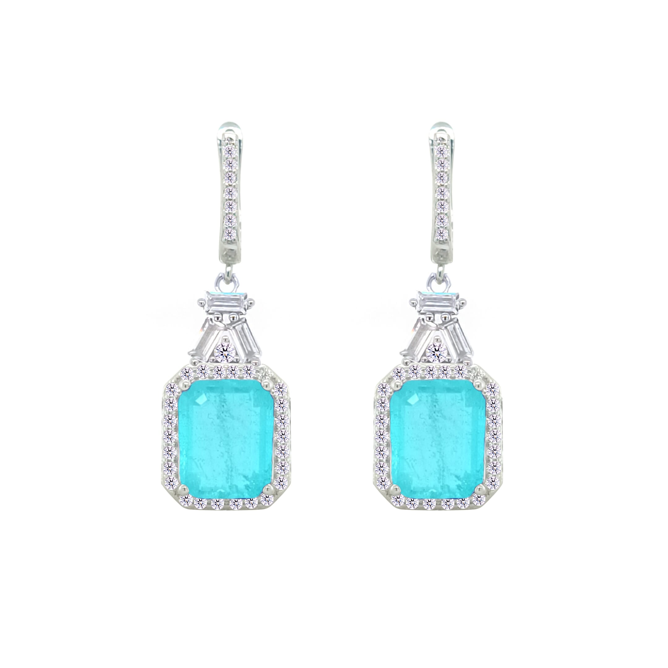 Asfour Crystal Jewelry Set With Light Turquoise Emerald Design In 925 Sterling Silver-SD0059-LGC-7