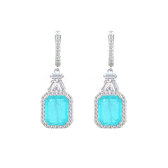 Asfour Crystal Jewelry Set With Light Turquoise Emerald Design In 925 Sterling Silver-SD0059-LGC-7