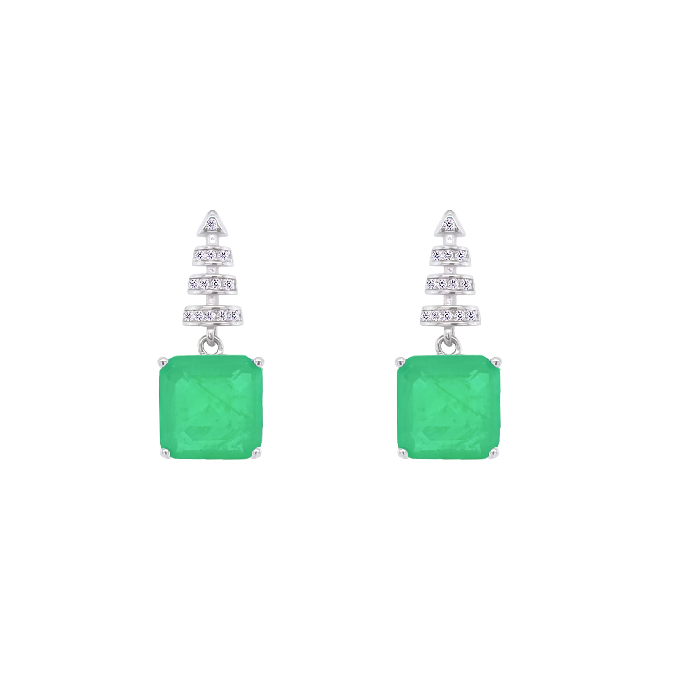 Asfour Crystal Jewelry Set With Art Deco Emerald Square Design In 925 Sterling Silver-SD0061-G-7