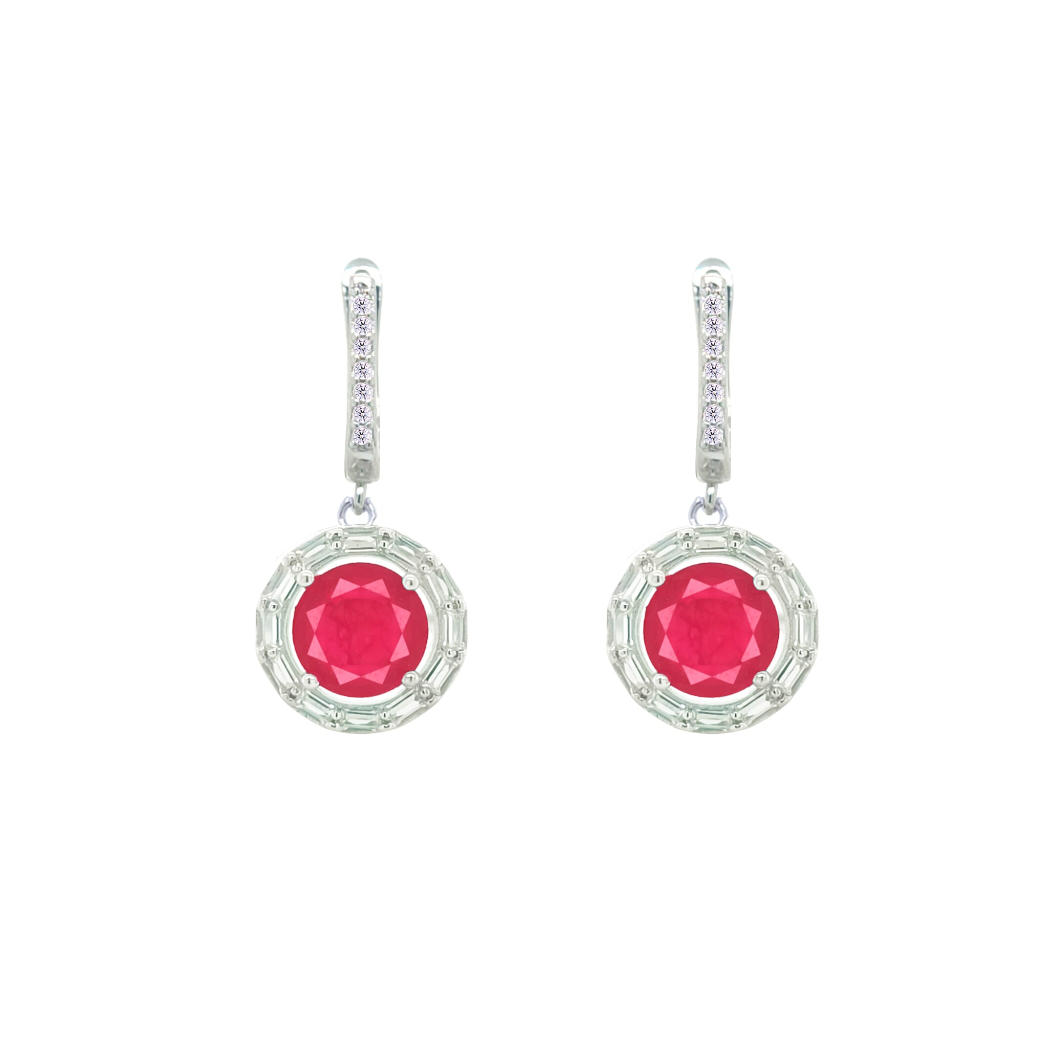 Asfour Crystal Jewelry Set With Fuchsia Round Design In 925 Sterling Silver-SD0062-F-7