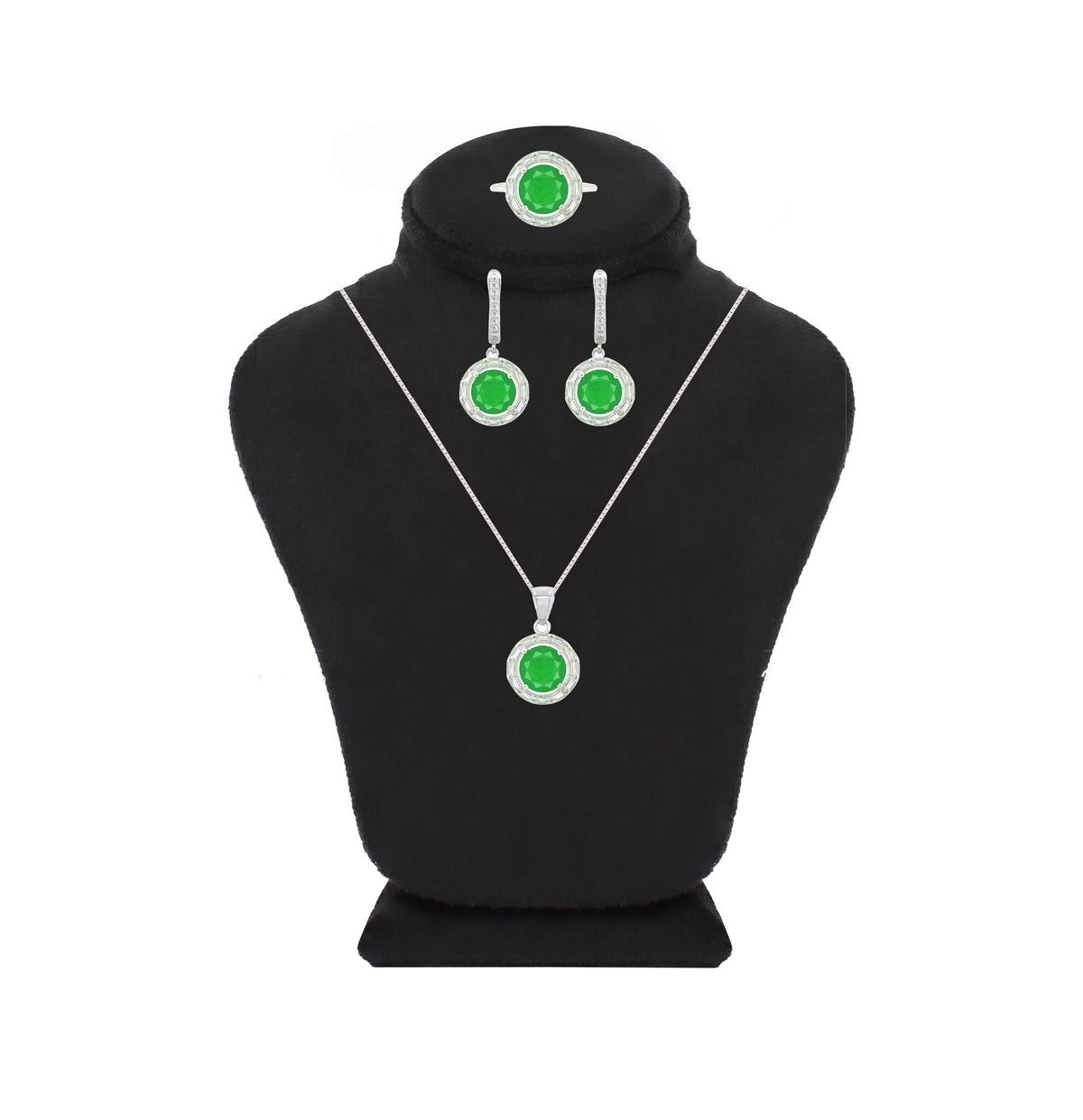 Asfour Crystal Jewelry Set With Emerald Round Design In 925 Sterling Silver-SD0062-G-7