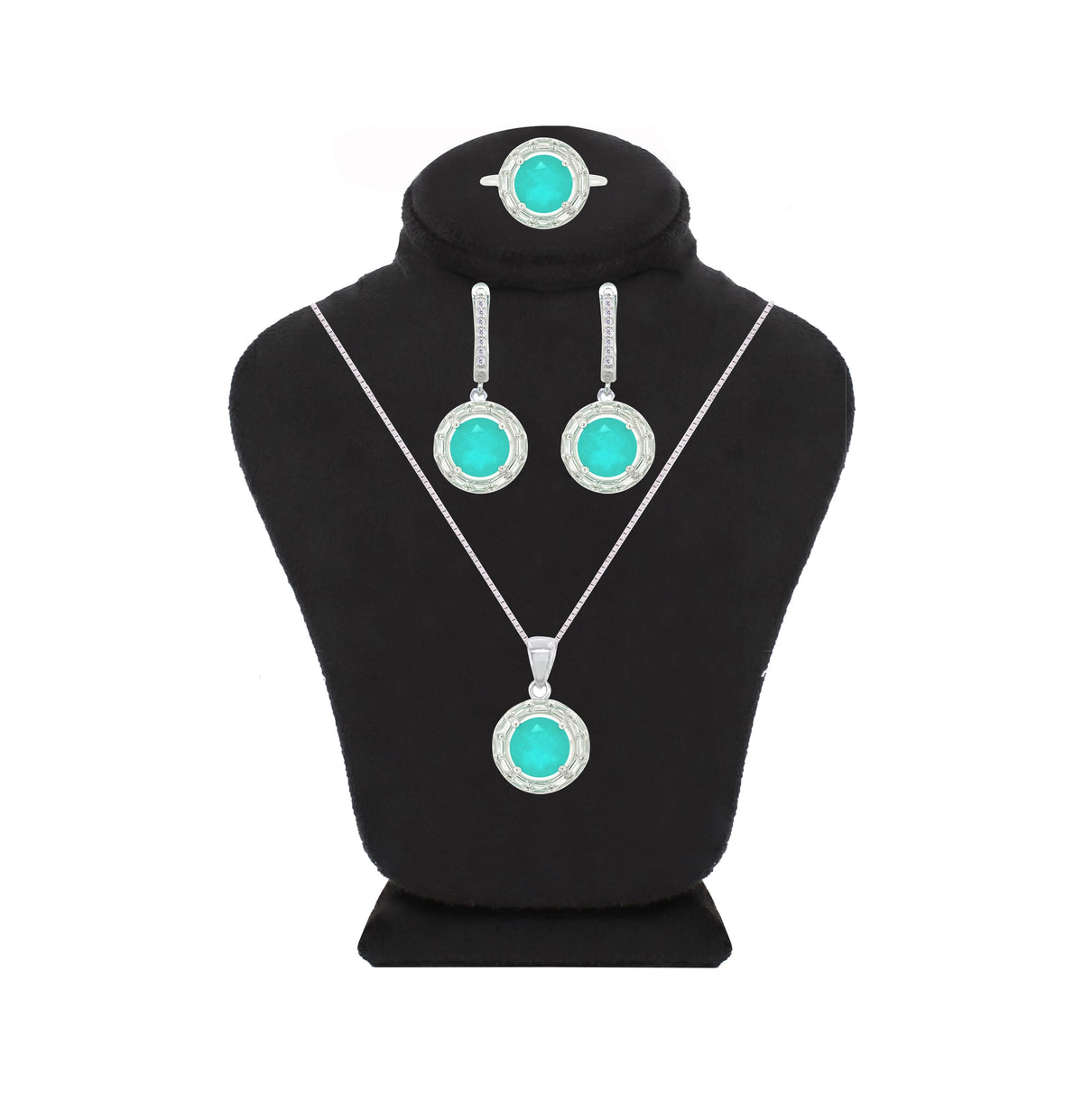 Asfour Crystal Jewelry Set With Turquoise Round Design In 925 Sterling Silver-SD0062-GC-7