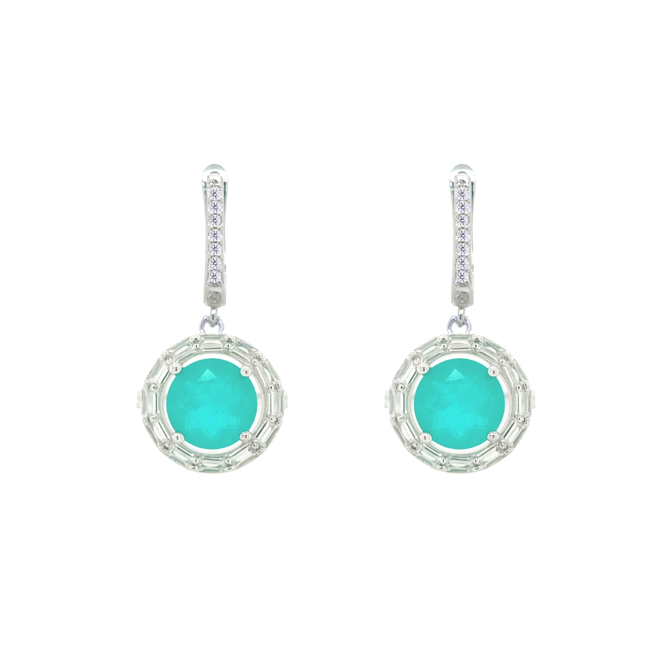 Asfour Crystal Jewelry Set With Turquoise Round Design In 925 Sterling Silver-SD0062-GC-7