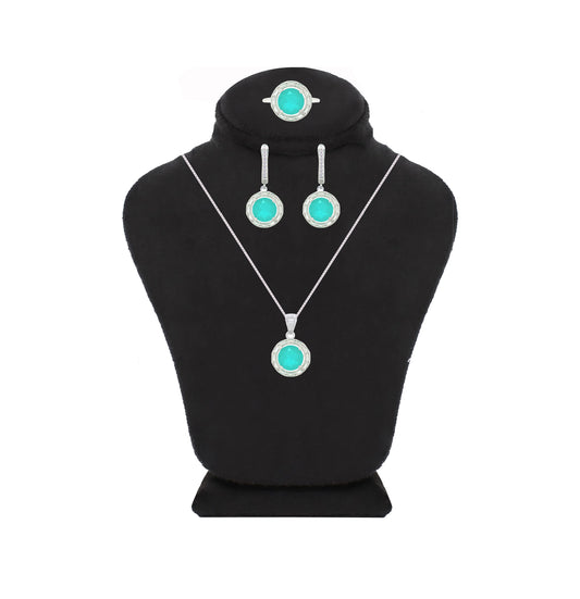 Asfour Crystal Jewelry Set With Turquoise Round Design In 925 Sterling Silver-SD0062-GC-9