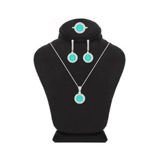 Asfour Crystal Jewelry Set With Turquoise Round Design In 925 Sterling Silver-SD0062-GC-9