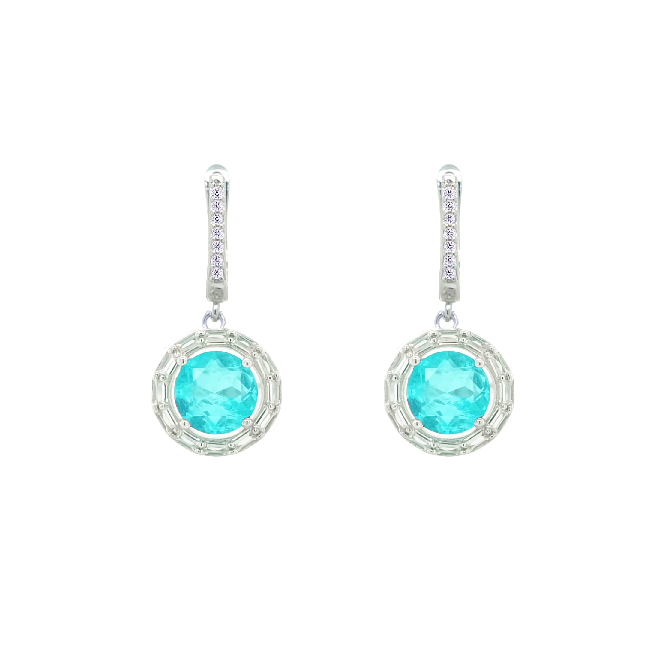 Asfour Crystal Jewelry Set With Light Turquoise Round Design In 925 Sterling Silver-SD0062-LGC-7