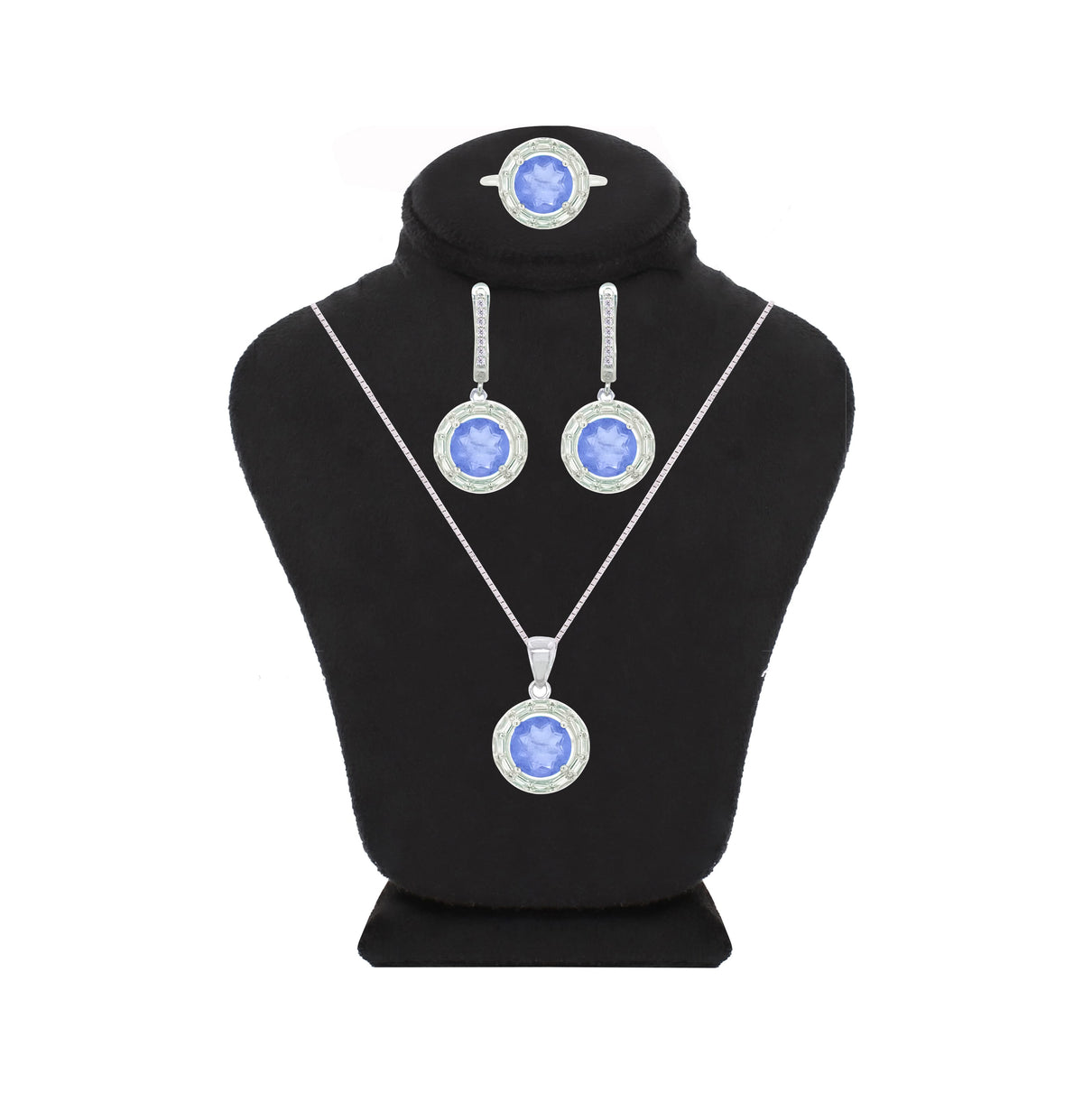 Asfour Crystal Jewelry Set With Tenzanite Round Design In 925 Sterling Silver-SD0062-N-7