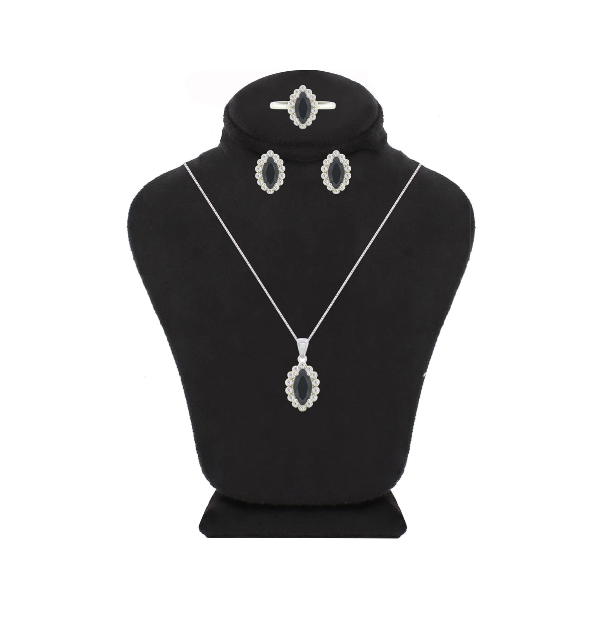 Asfour Crystal Jewelry Set With Black Marquise Design In 925 Sterling Silver-SD0063-P-7