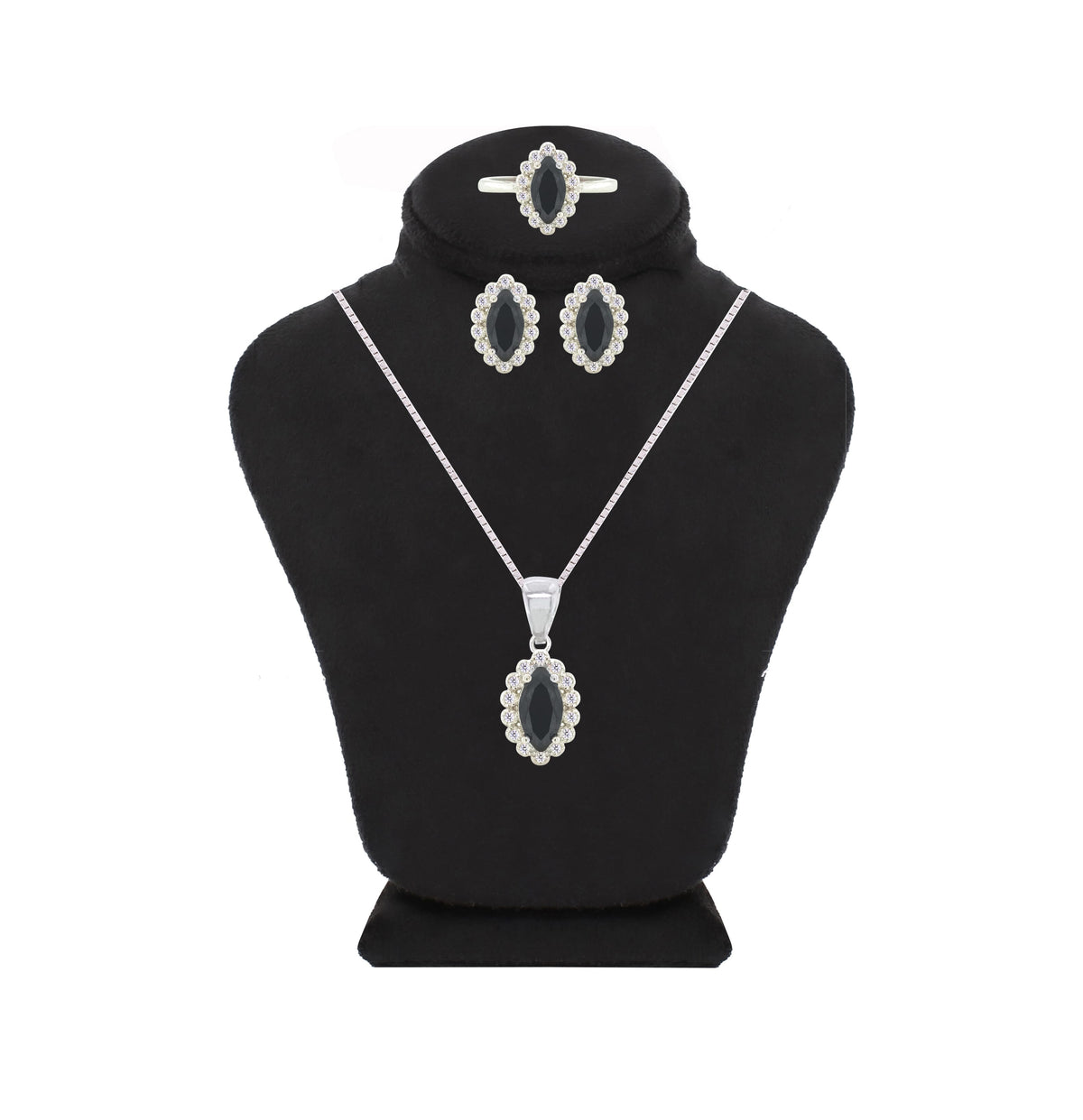 Asfour Crystal Jewelry Set With Black Marquise Design In 925 Sterling Silver-SD0063-P-7