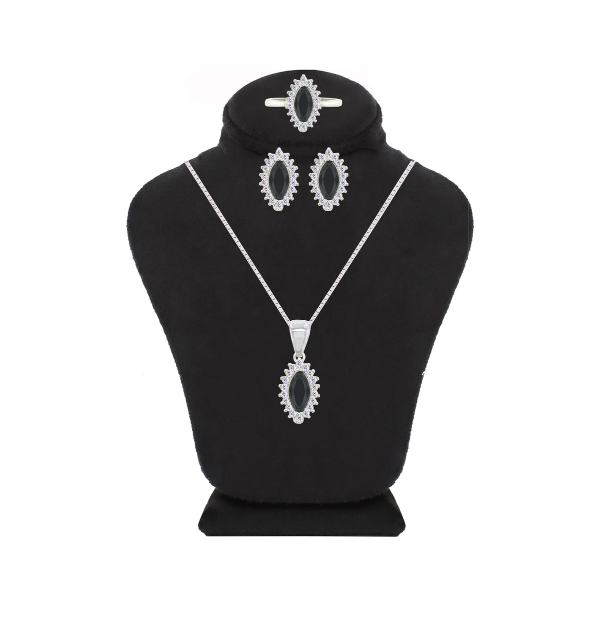 Asfour Crystal Jewelry Set With Black Marquise Design In 925 Sterling Silver-SD0064-P-7