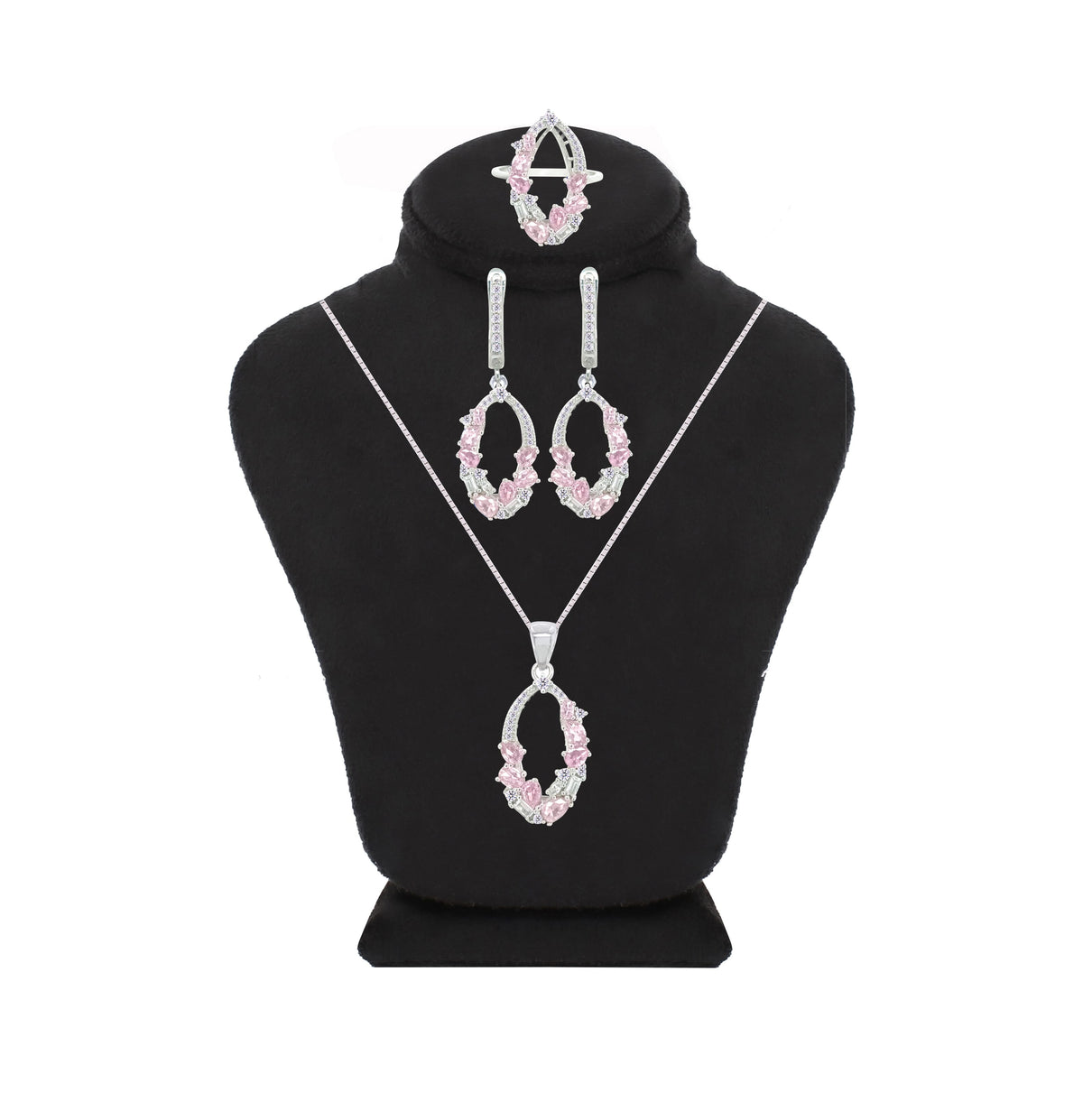 Asfour Crystal Jewelry Set With Rose Art Deco Design In 925 Sterling Silver-SD0065-WO-7