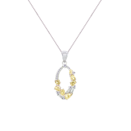 Asfour Crystal Jewelry Set With Yellow Art Deco Design In 925 Sterling Silver-SD0065-WY-7