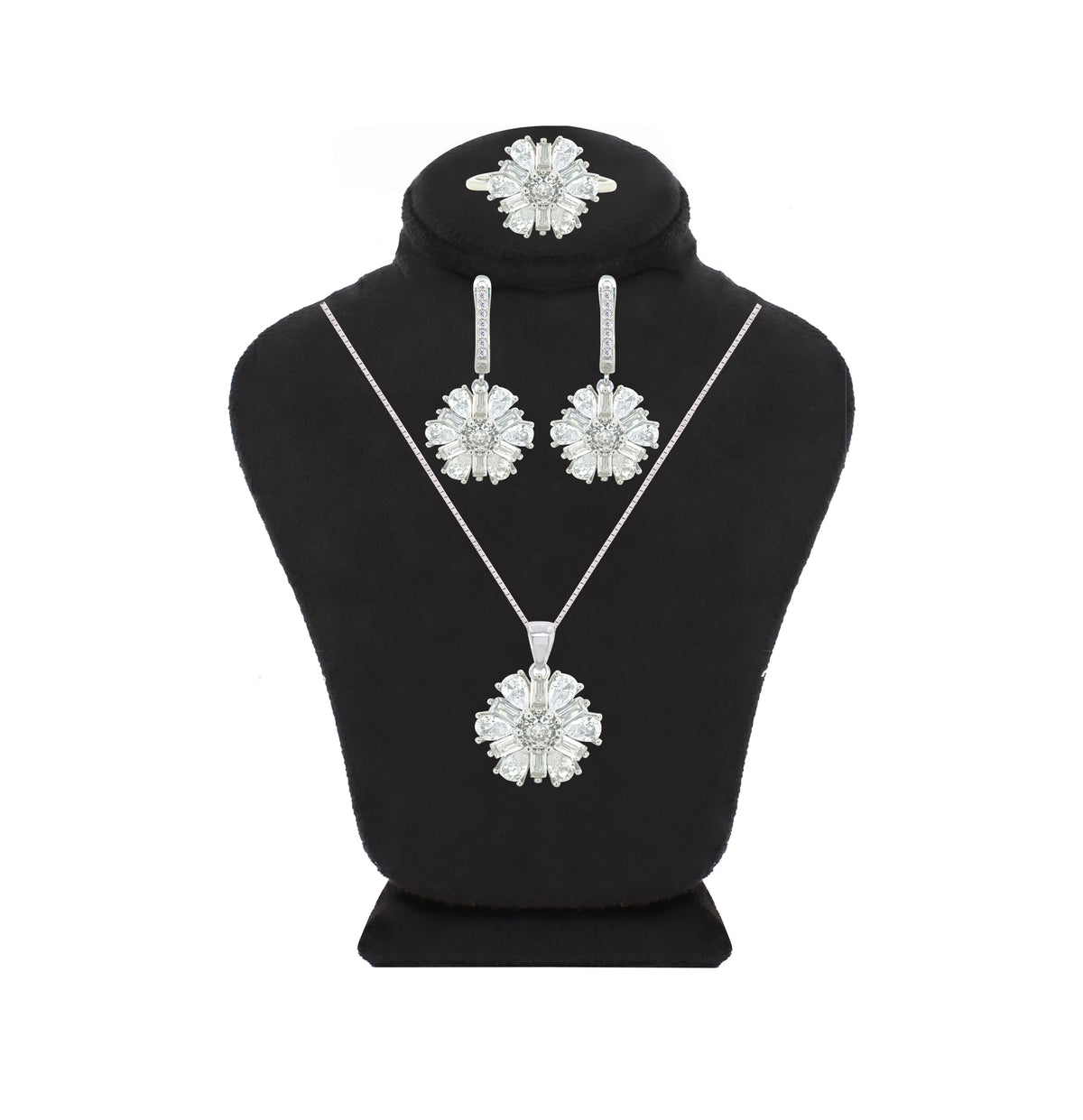 Asfour Crystal Jewelry Set With Flower Design In 925 Sterling Silver-SD0066-8