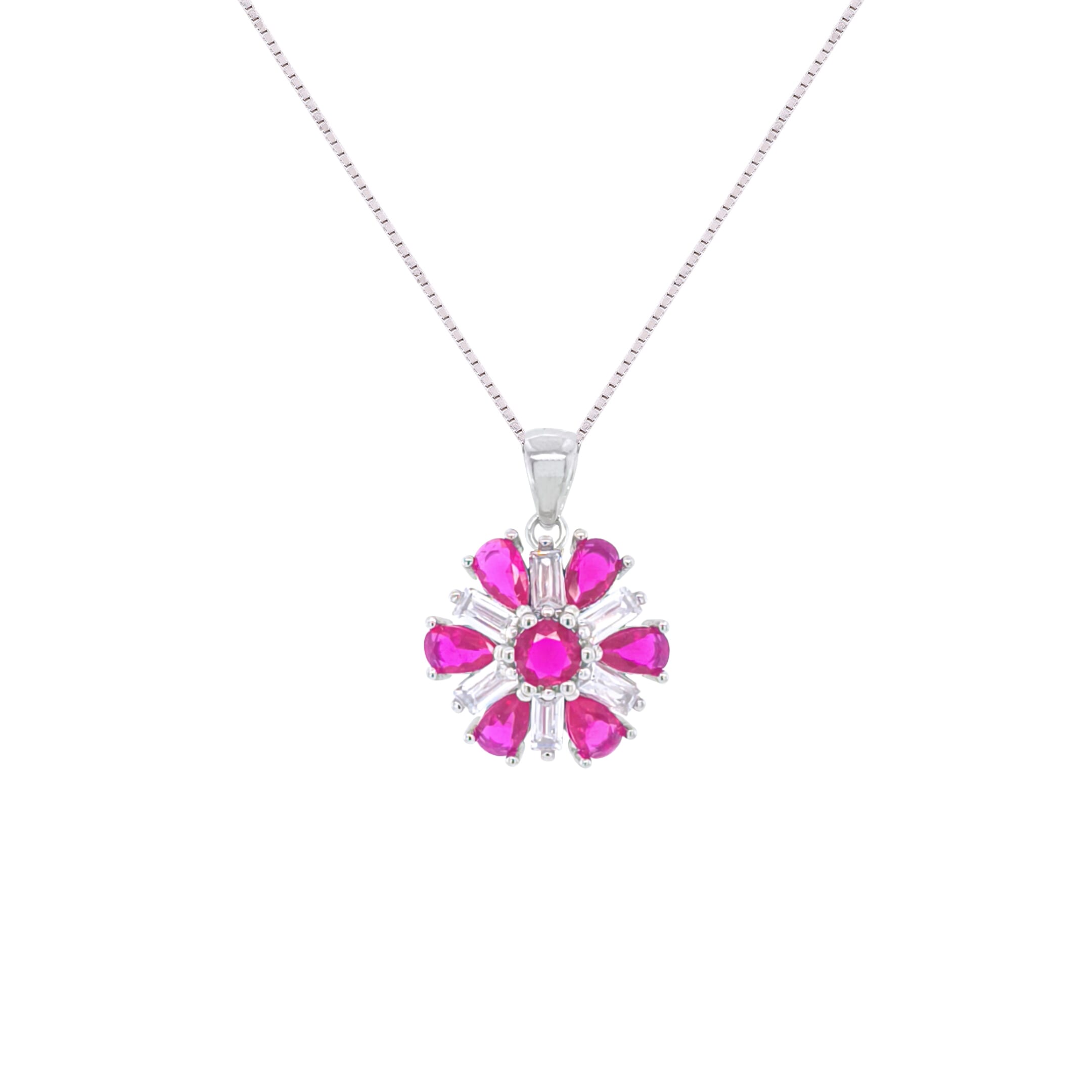 Asfour Crystal Jewelry Set With Fuchsia Flower Design In 925 Sterling Silver-SD0066-WF-9