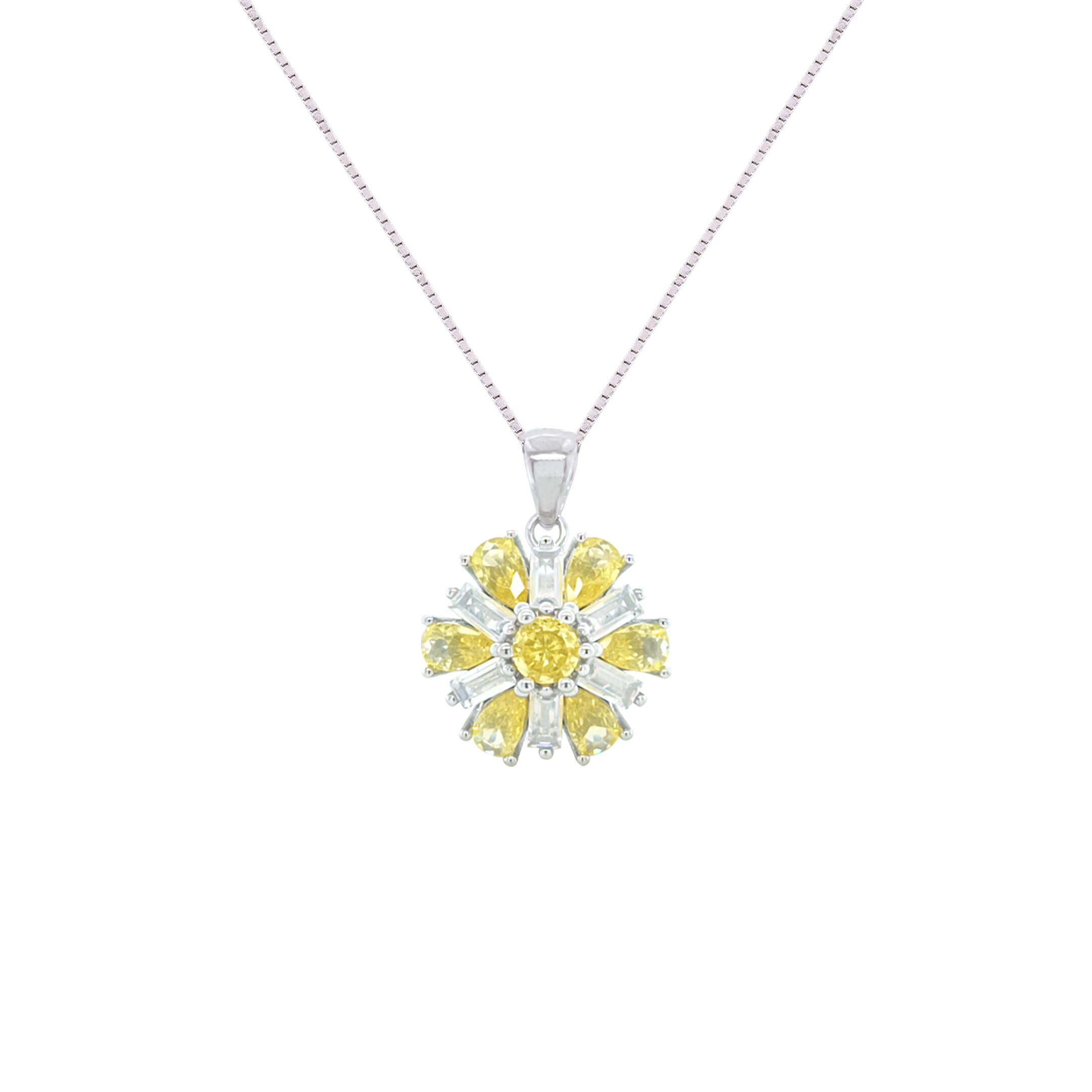 Asfour Crystal Jewelry Set With Yellow Flower Design In 925 Sterling Silver-SD0066-WY-7