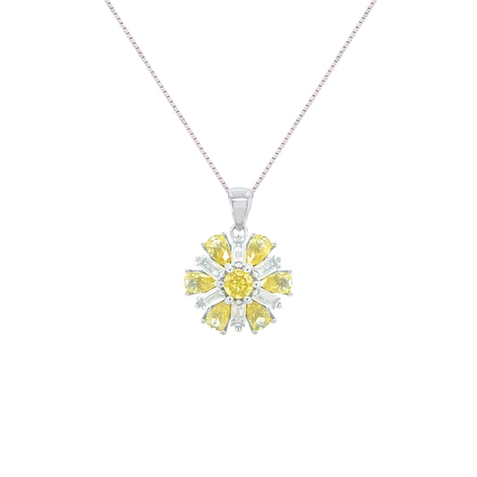 Asfour Crystal Jewelry Set With Yellow Flower Design In 925 Sterling Silver-SD0066-WY-7