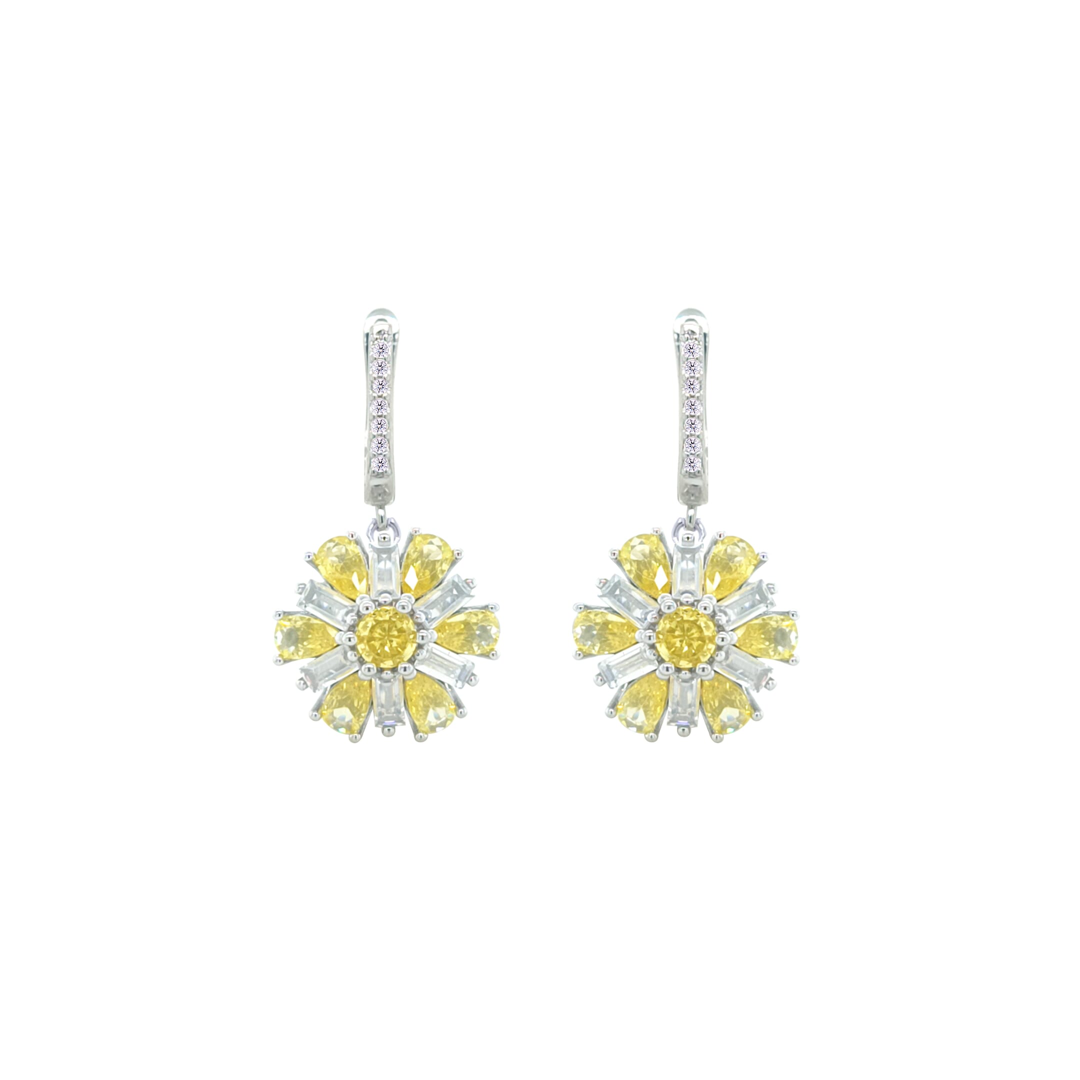 Asfour Crystal Jewelry Set With Yellow Flower Design In 925 Sterling Silver-SD0066-WY-7