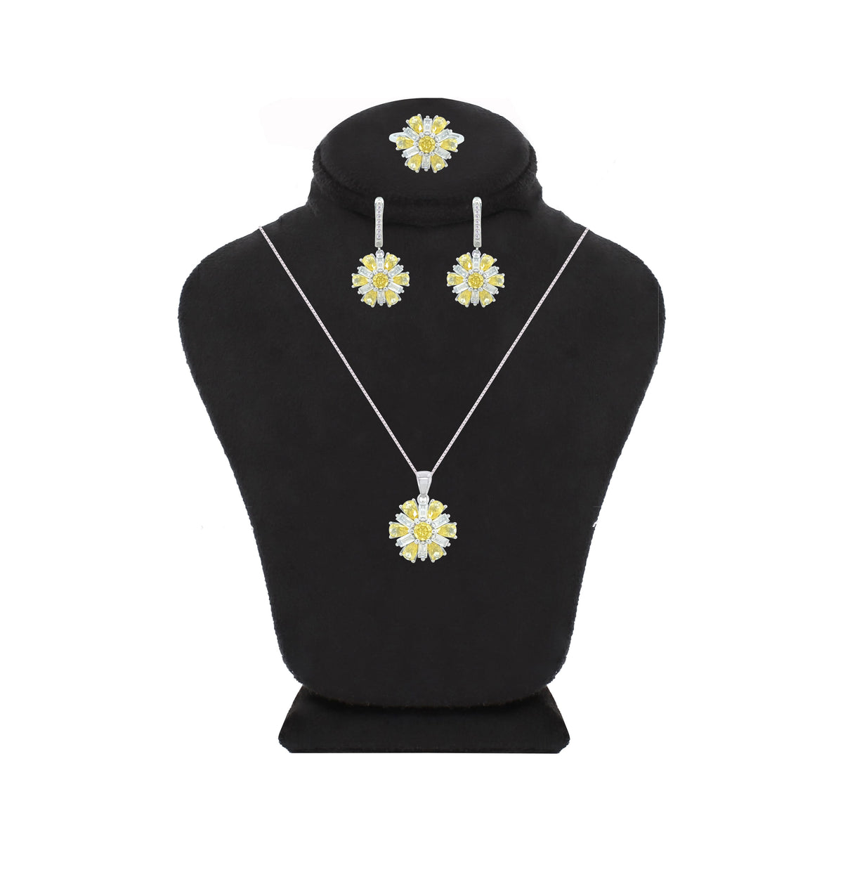 Asfour Crystal Jewelry Set With Yellow Flower Design In 925 Sterling Silver-SD0066-WY-9