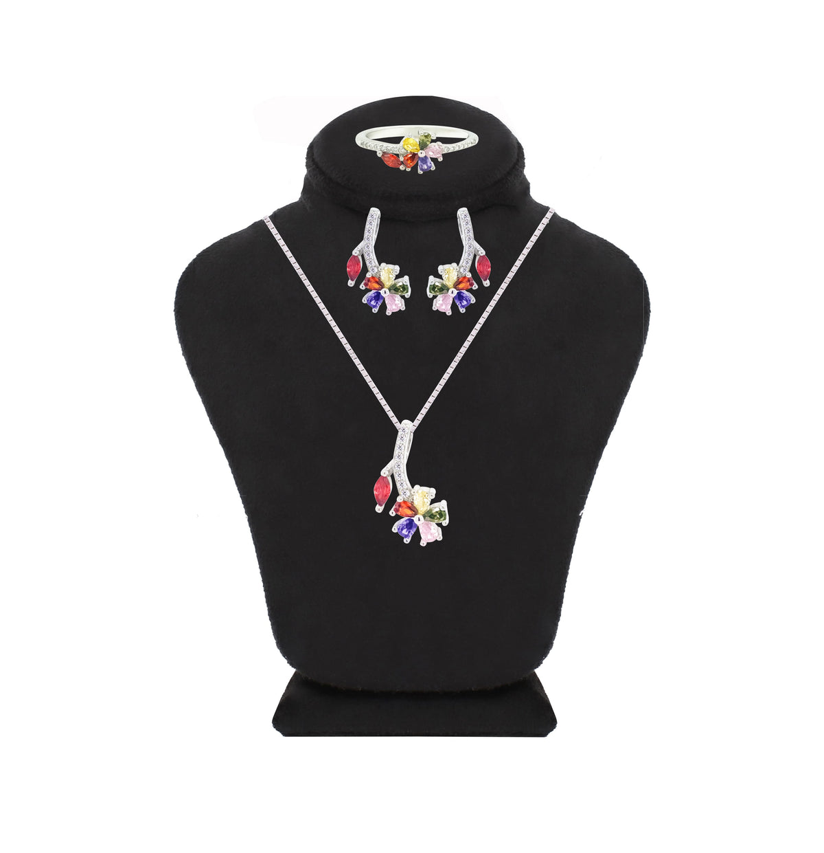 Asfour Crystal Jewelry Set With Multi Color Art Deco Design In 925 Sterling Silver-SD0067-K-8