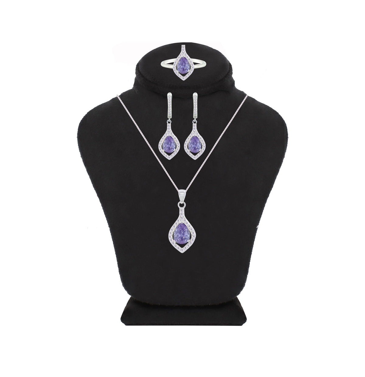 Asfour Crystal Jewelry Set With Tenzanite Pear Design In 925 Sterling Silver-SD0068-N-7