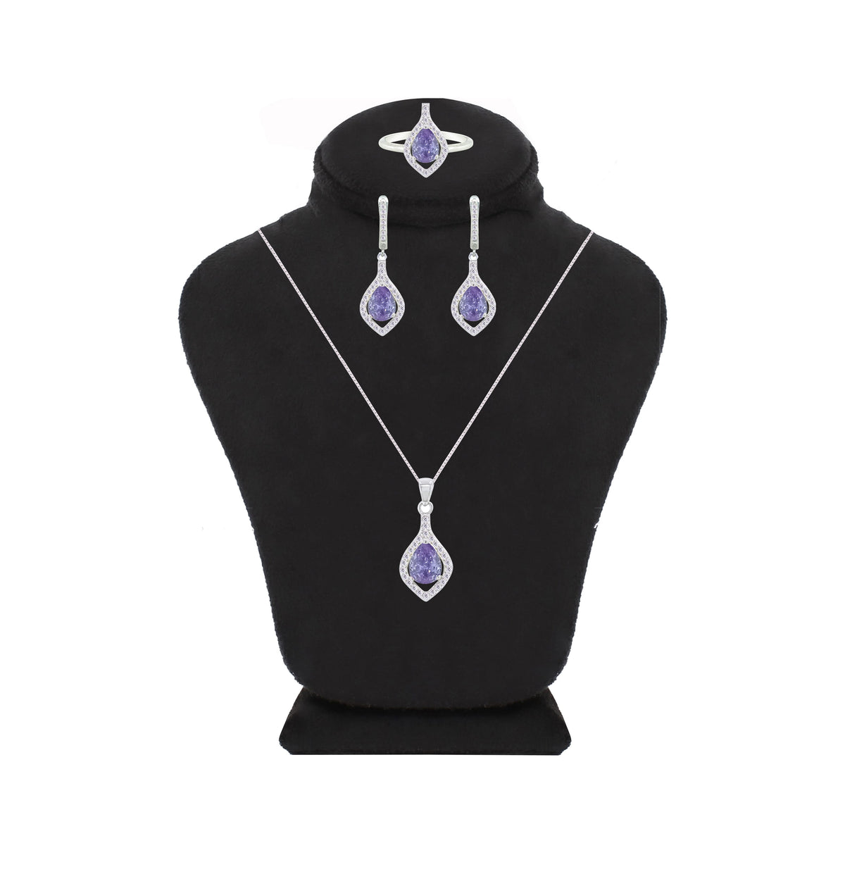 Asfour Crystal Jewelry Set With Tenzanite Pear Design In 925 Sterling Silver-SD0068-N-9