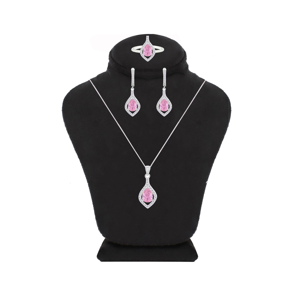 Asfour Crystal Jewelry Set With Rose Pear Design In 925 Sterling Silver-SD0068-O-8