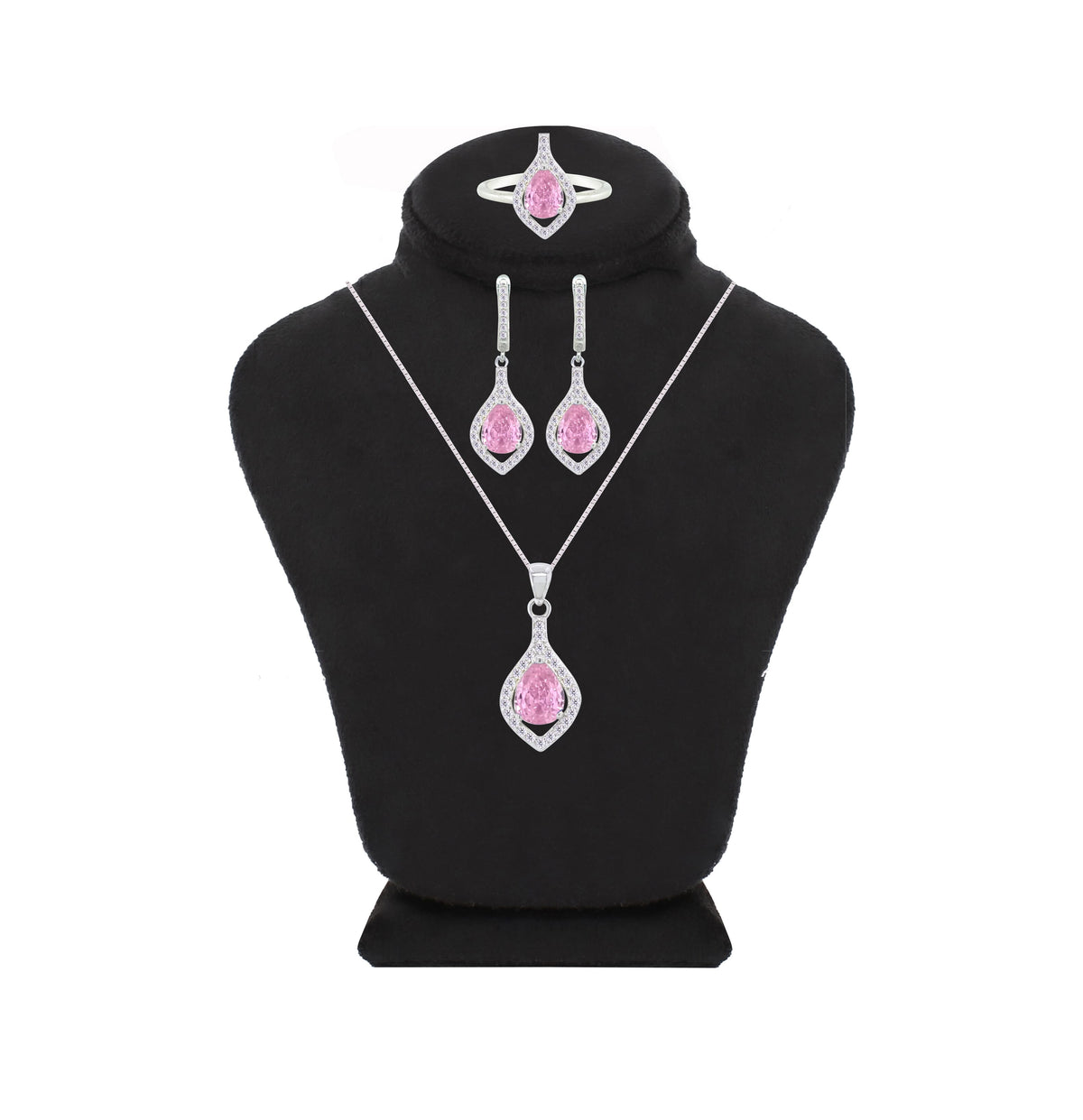 Asfour Crystal Jewelry Set With Rose Pear Design In 925 Sterling Silver-SD0068-O-8