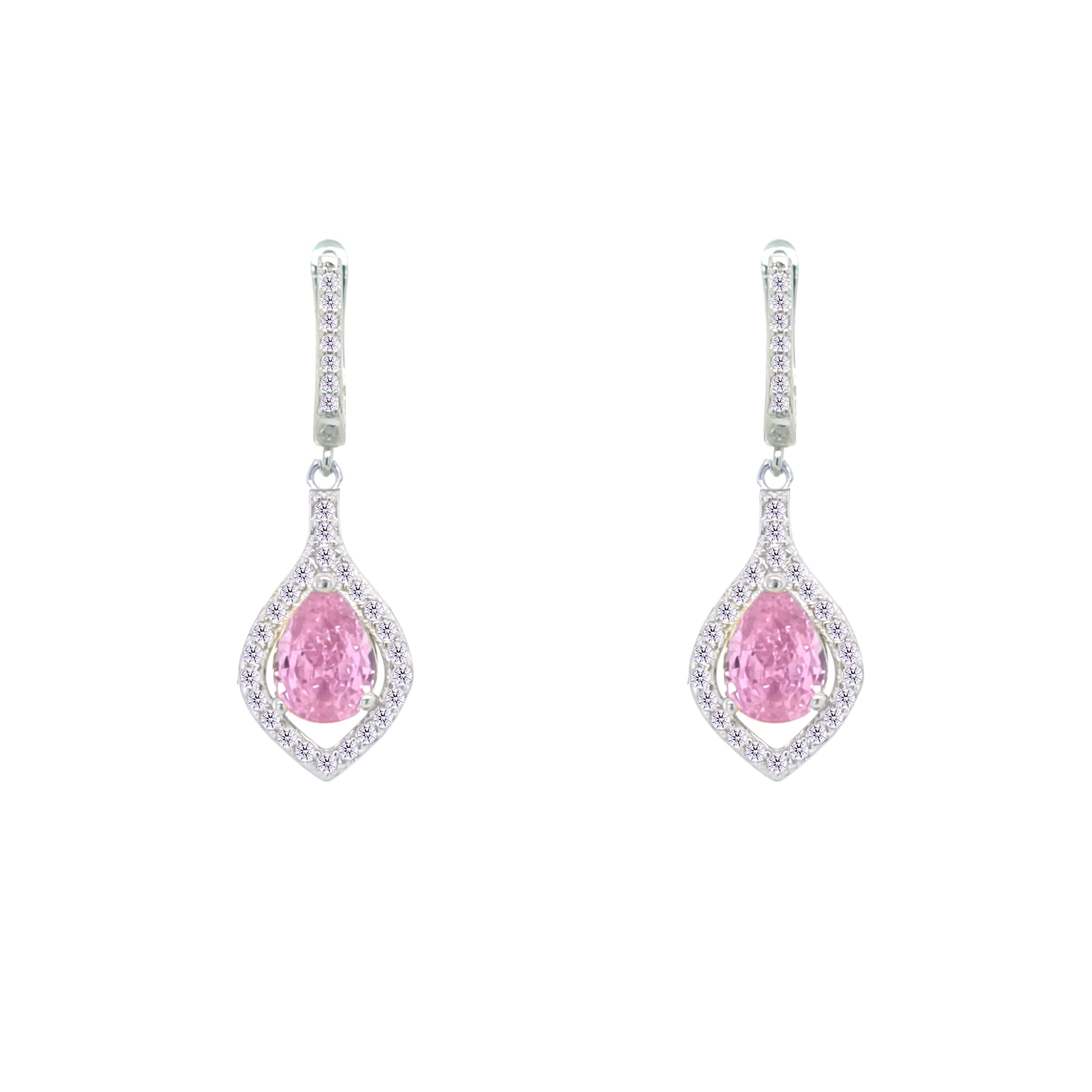 Asfour Crystal Jewelry Set With Rose Pear Design In 925 Sterling Silver-SD0068-O-8