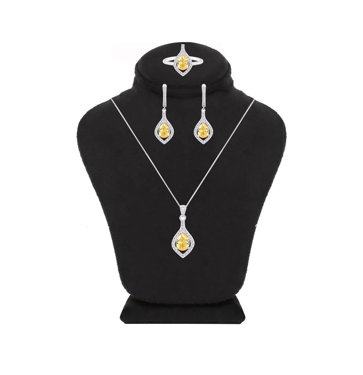 Asfour Crystal Jewelry Set With Yellow Pear Design In 925 Sterling Silver-SD0068-Y-7