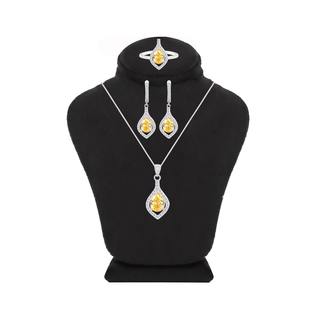 Asfour Crystal Jewelry Set With Yellow Pear Design In 925 Sterling Silver-SD0068-Y-7