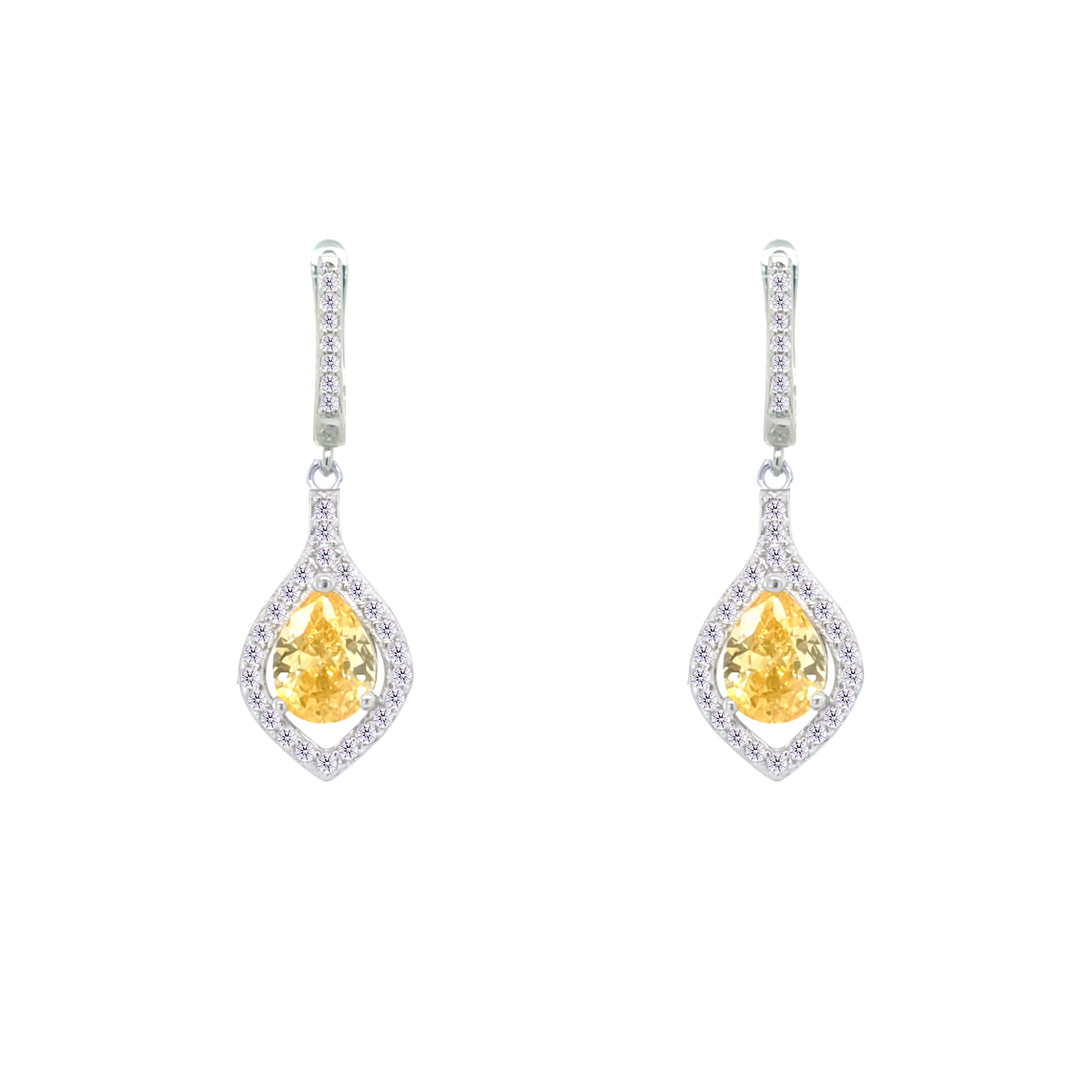 Asfour Crystal Jewelry Set With Yellow Pear Design In 925 Sterling Silver-SD0068-Y-7