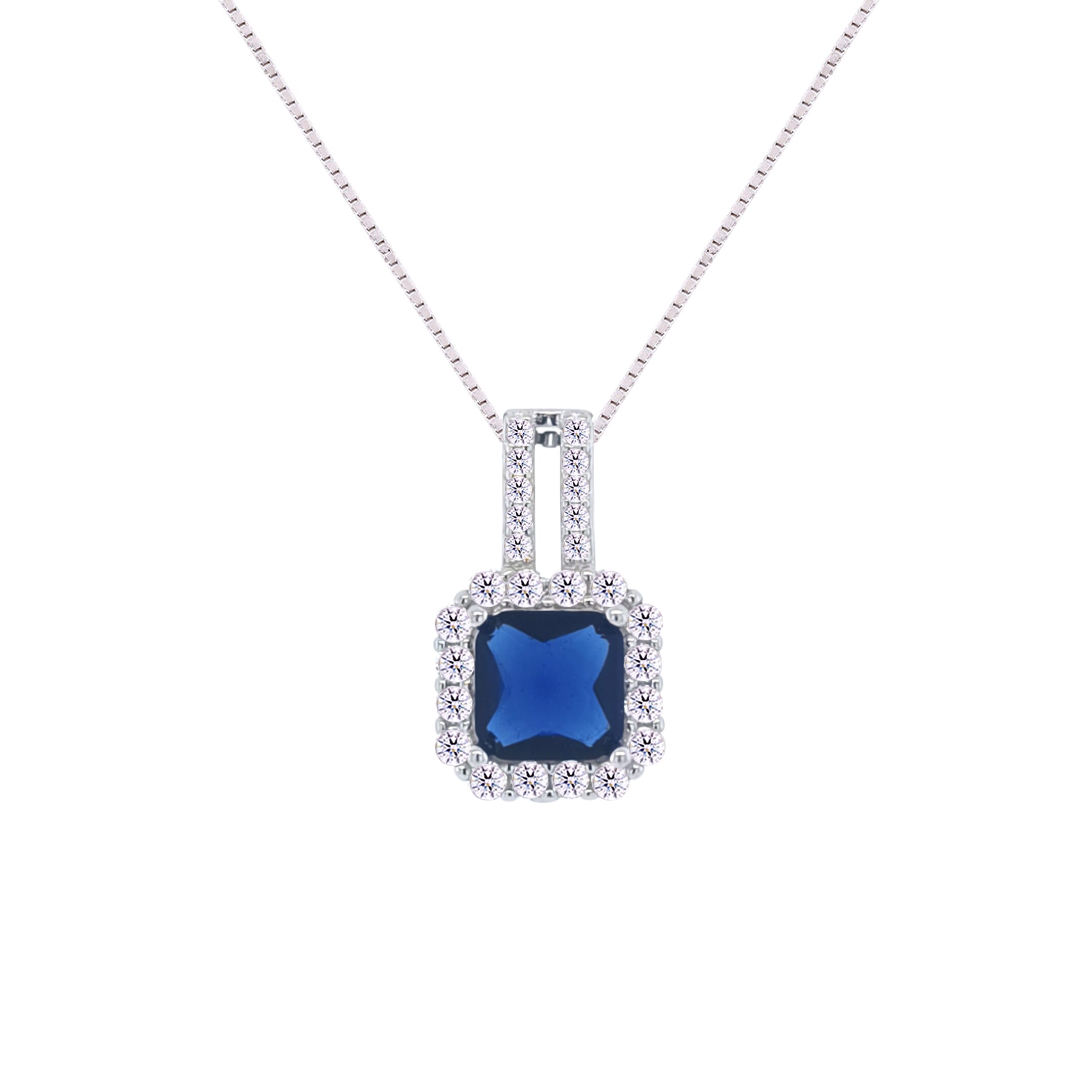 Asfour Crystal Jewelry Set With Blue Square Design In 925 Sterling Silver-SD0069-WB-7