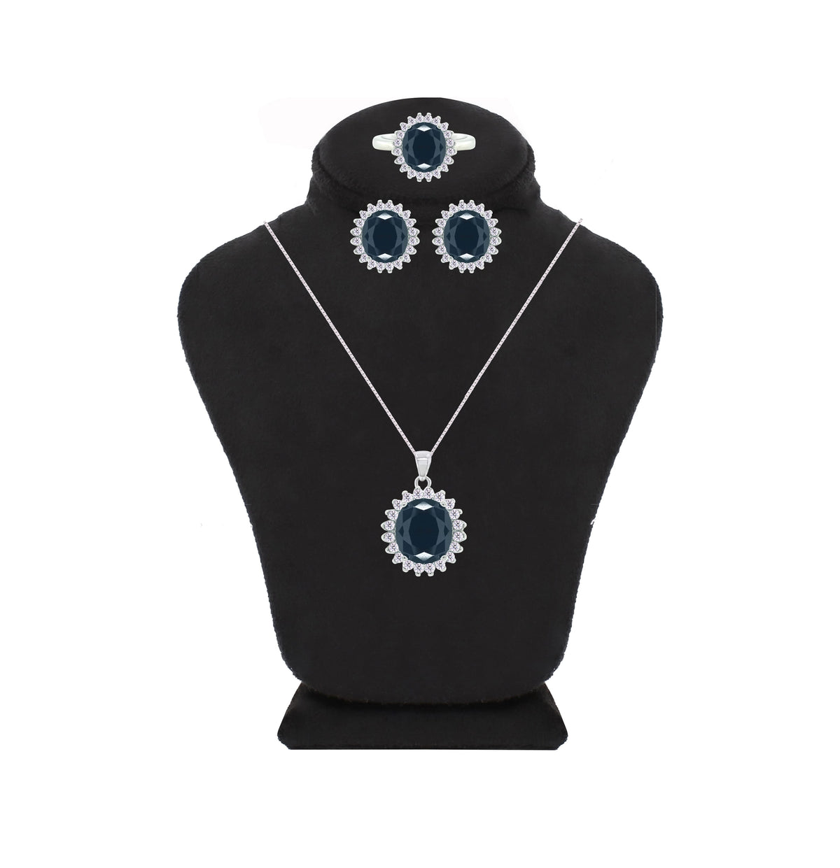 Asfour Crystal Jewelry Set With Black Round Design In 925 Sterling Silver-SD0071-P-7