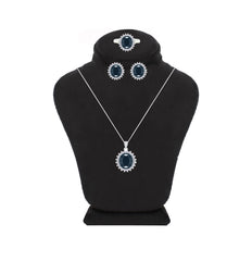 عصفور كريستال طقم فضة عيار 925 بتصميم دائري اسود مرصع بالزركون - SD0071-P-7