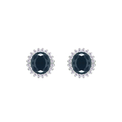 عصفور كريستال طقم فضة عيار 925 بتصميم دائري اسود مرصع بالزركون - SD0071-P-7