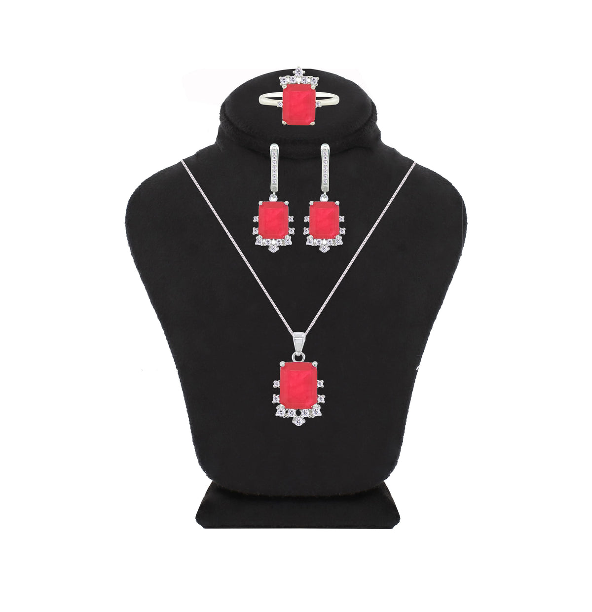 Asfour Crystal Jewelry Set With Decorative Fuchsia Design In 925 Sterling Silver-SD0072-F-9