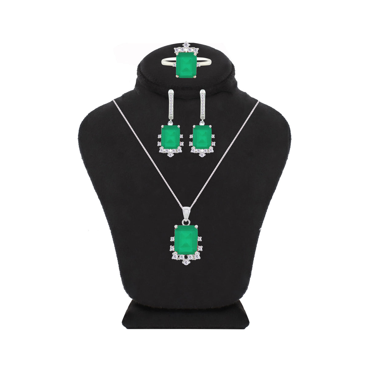 Asfour Crystal Jewelry Set With Decorative Emerald Design In 925 Sterling Silver-SD0072-G-9