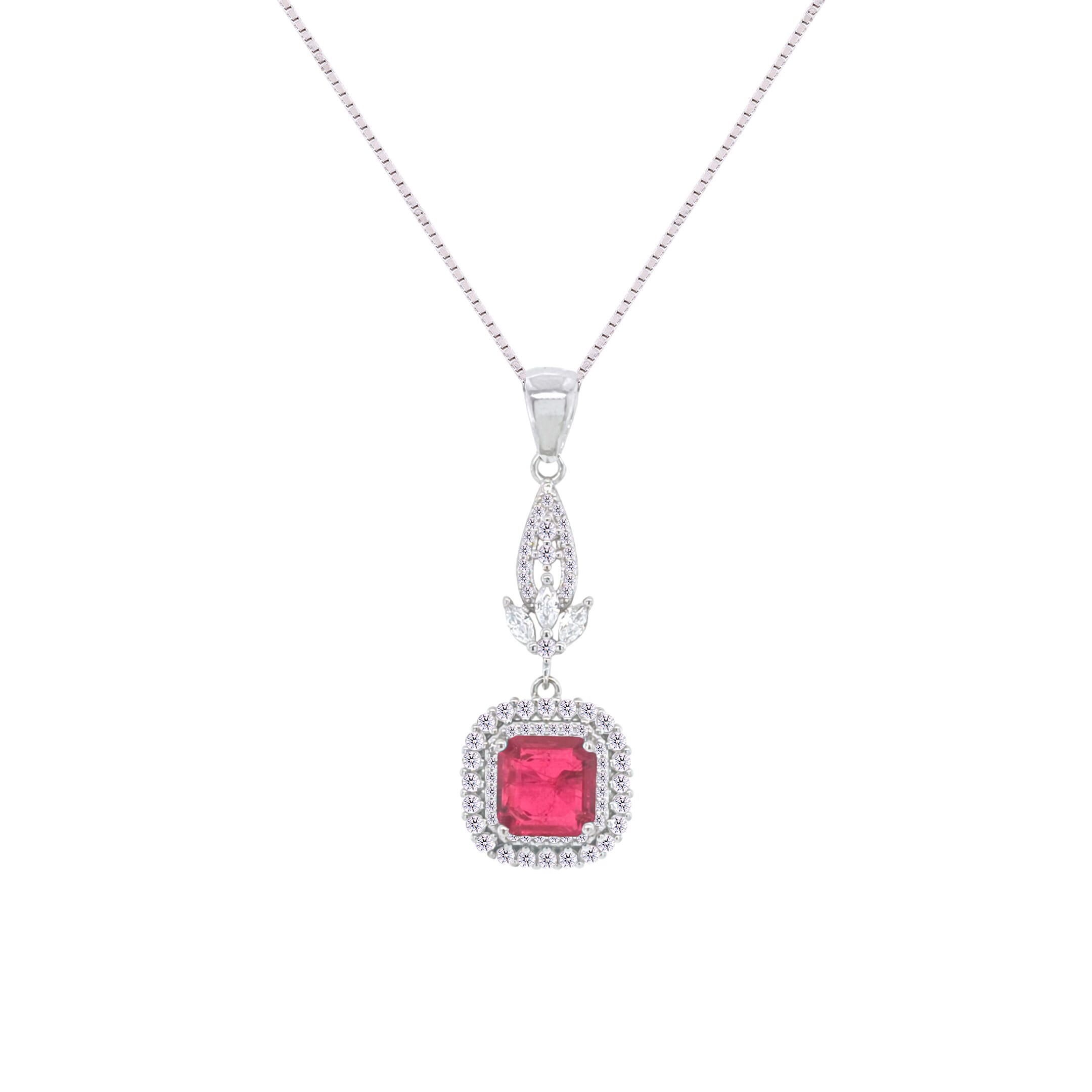 Asfour Crystal Jewelry Set With Fuchsia Square Design In 925 Sterling Silver-SD0073-F-8