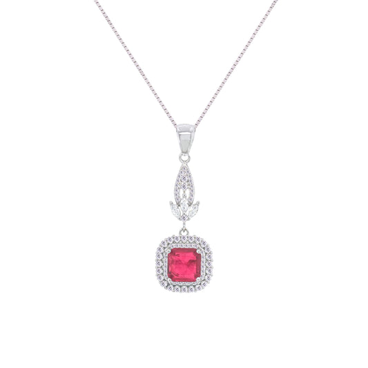 Asfour Crystal Jewelry Set With Fuchsia Square Design In 925 Sterling Silver-SD0073-F-8