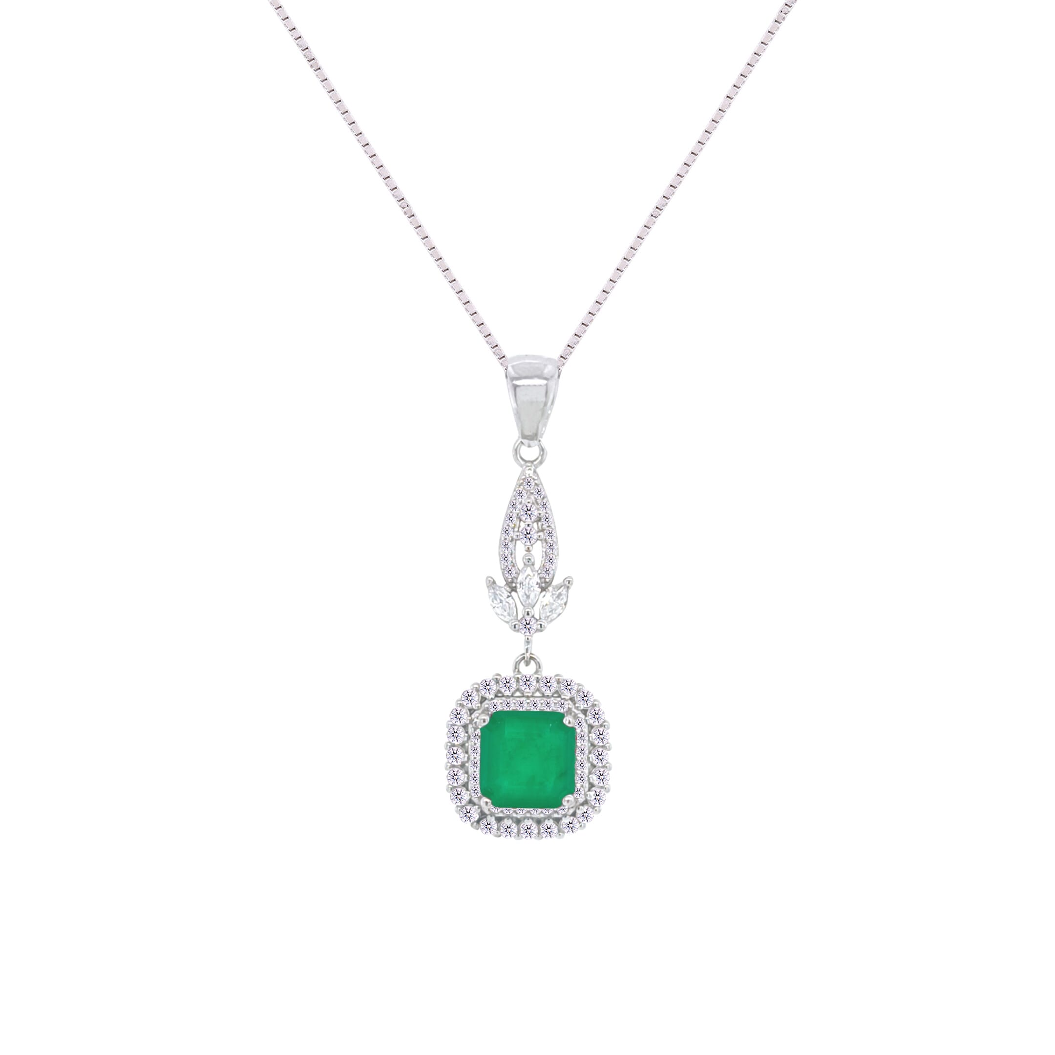 Asfour Crystal Jewelry Set With Emerald Square Design In 925 Sterling Silver-SD0073-G-8