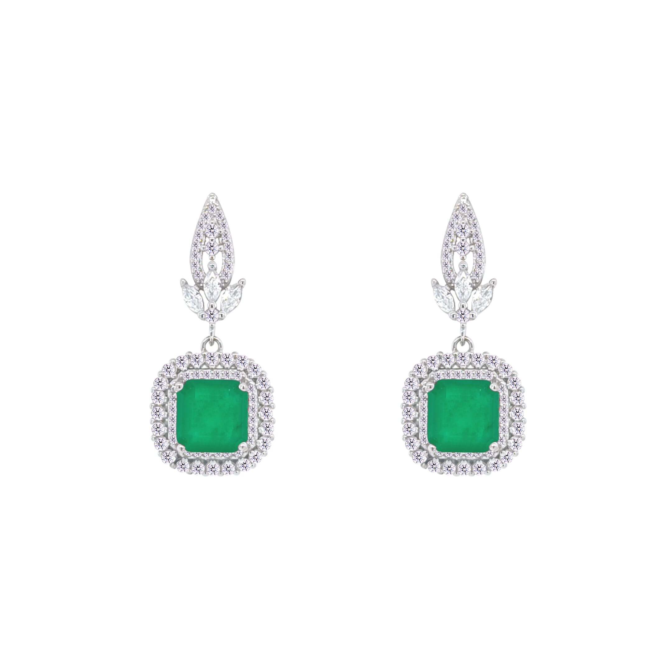 Asfour Crystal Jewelry Set With Emerald Square Design In 925 Sterling Silver-SD0073-G-8