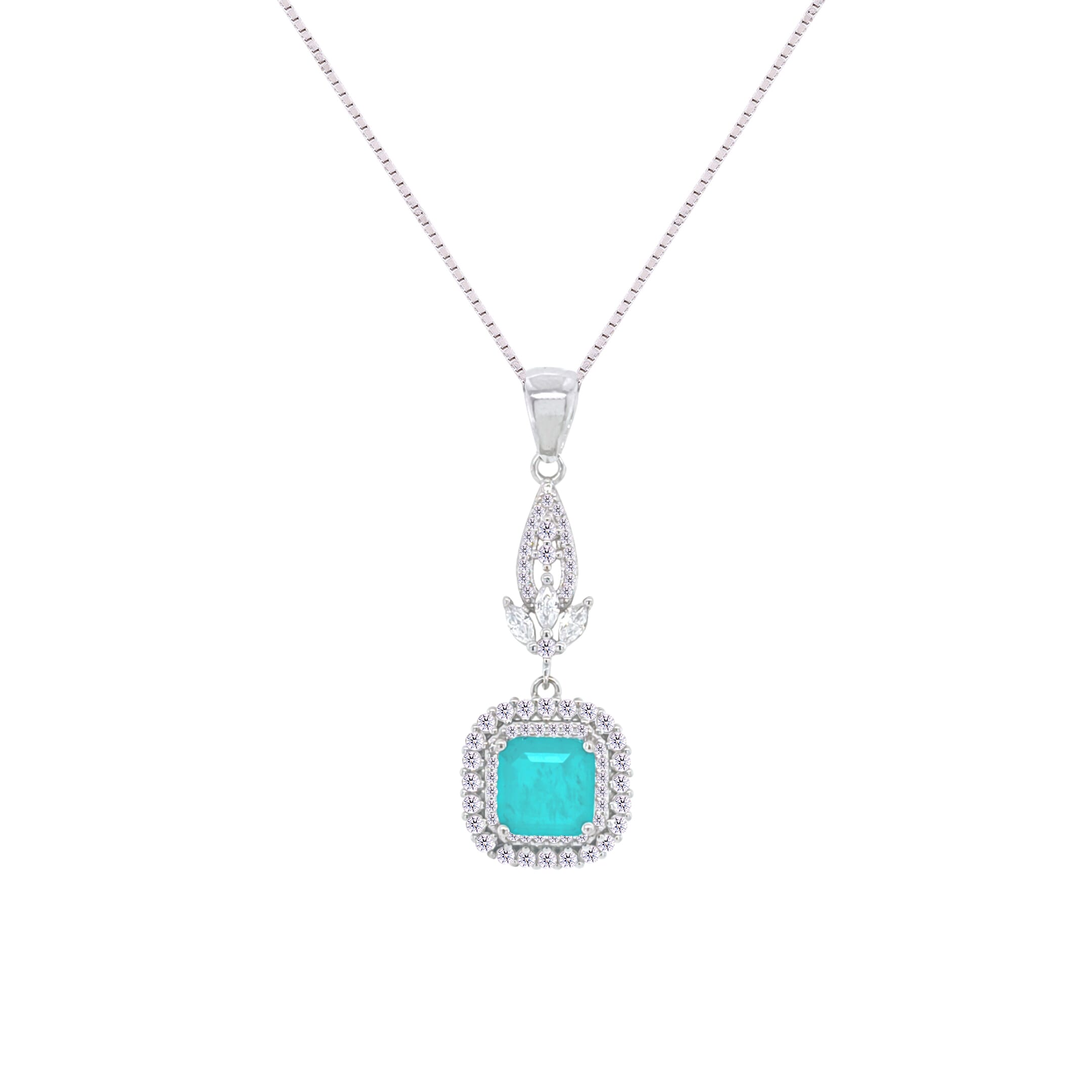 Asfour Crystal Jewelry Set With Turquoise Square Design In 925 Sterling Silver-SD0073-GC-8