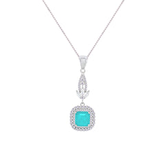 Asfour Crystal Jewelry Set With Turquoise Square Design In 925 Sterling Silver-SD0073-GC-8