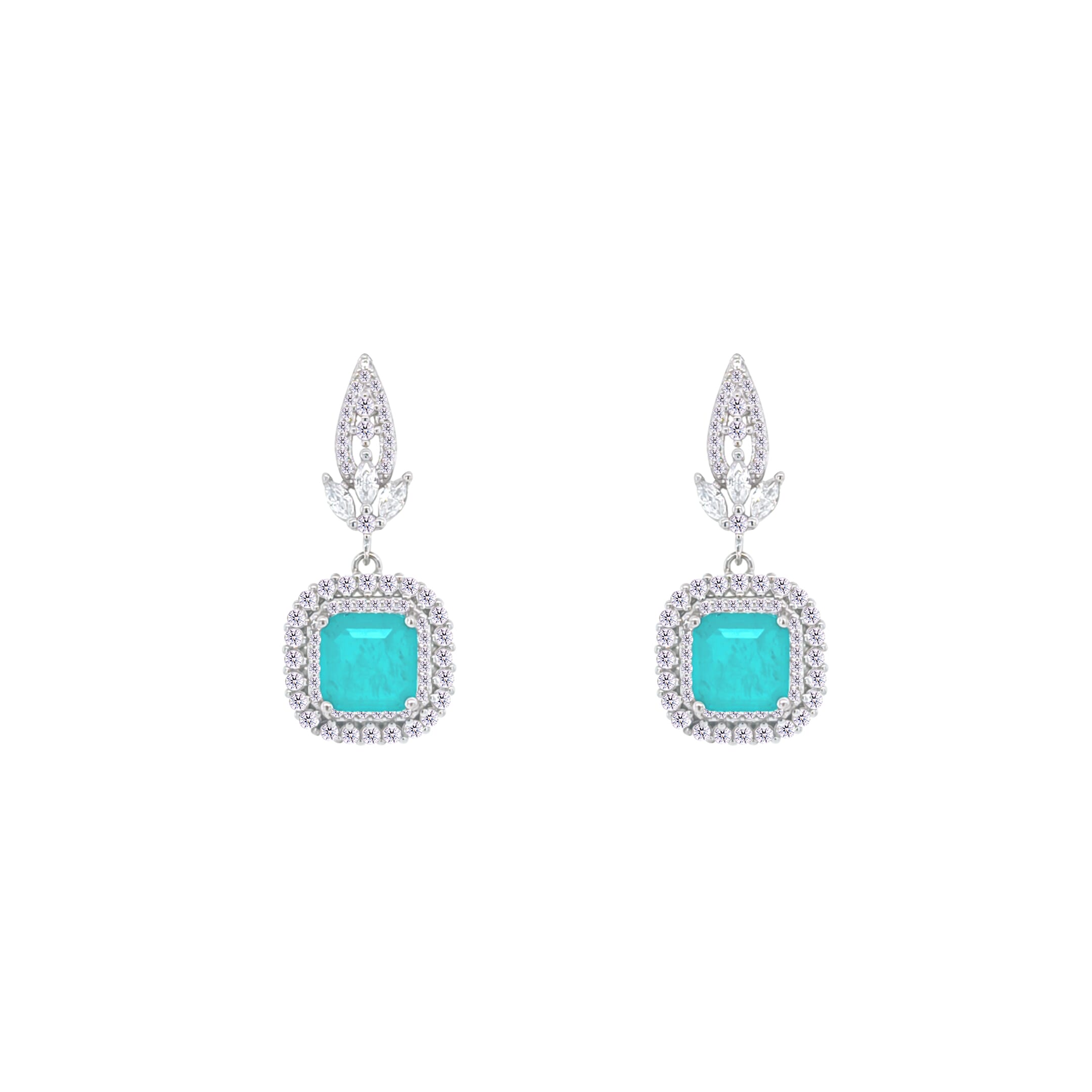 Asfour Crystal Jewelry Set With Turquoise Square Design In 925 Sterling Silver-SD0073-GC-8