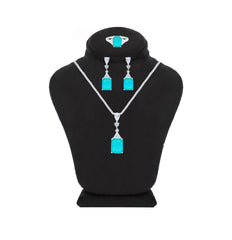 Asfour Crystal Jewelry Set With Turquoise Emerald Design In 925 Sterling Silver-SD0074-GC-8