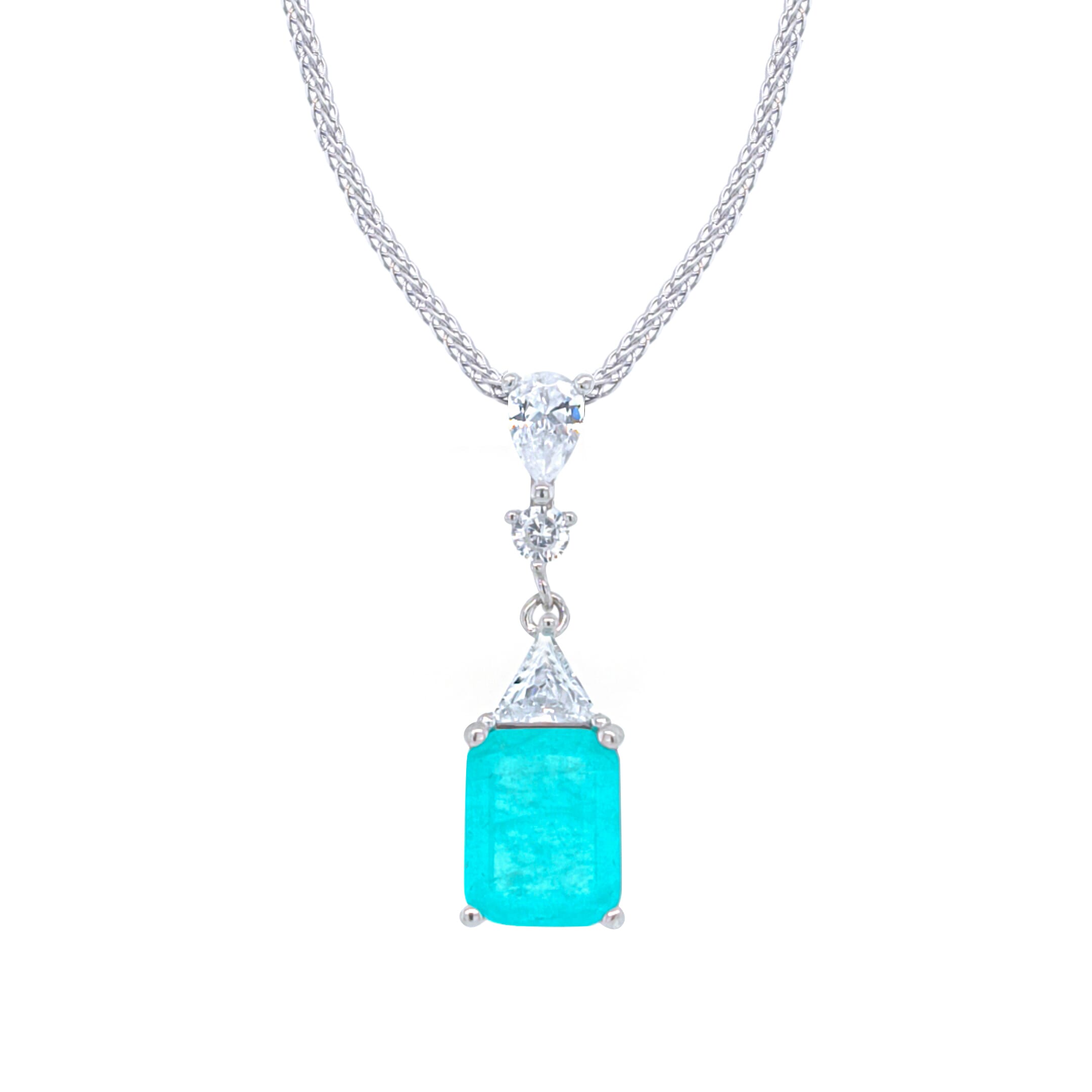 Asfour Crystal Jewelry Set With Light Turquoise Emerald Design In 925 Sterling Silver-SD0074-LGC-9