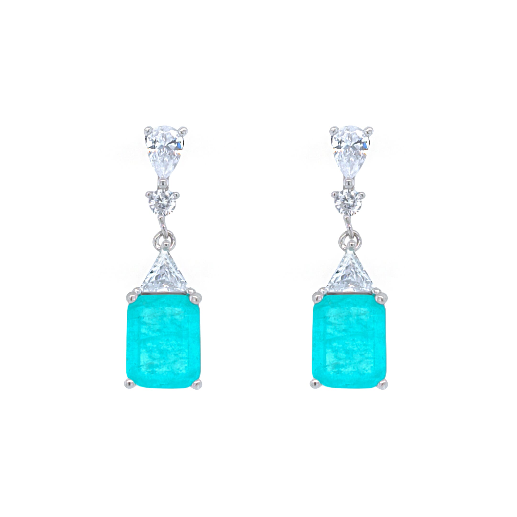 Asfour Crystal Jewelry Set With Light Turquoise Emerald Design In 925 Sterling Silver-SD0074-LGC-9