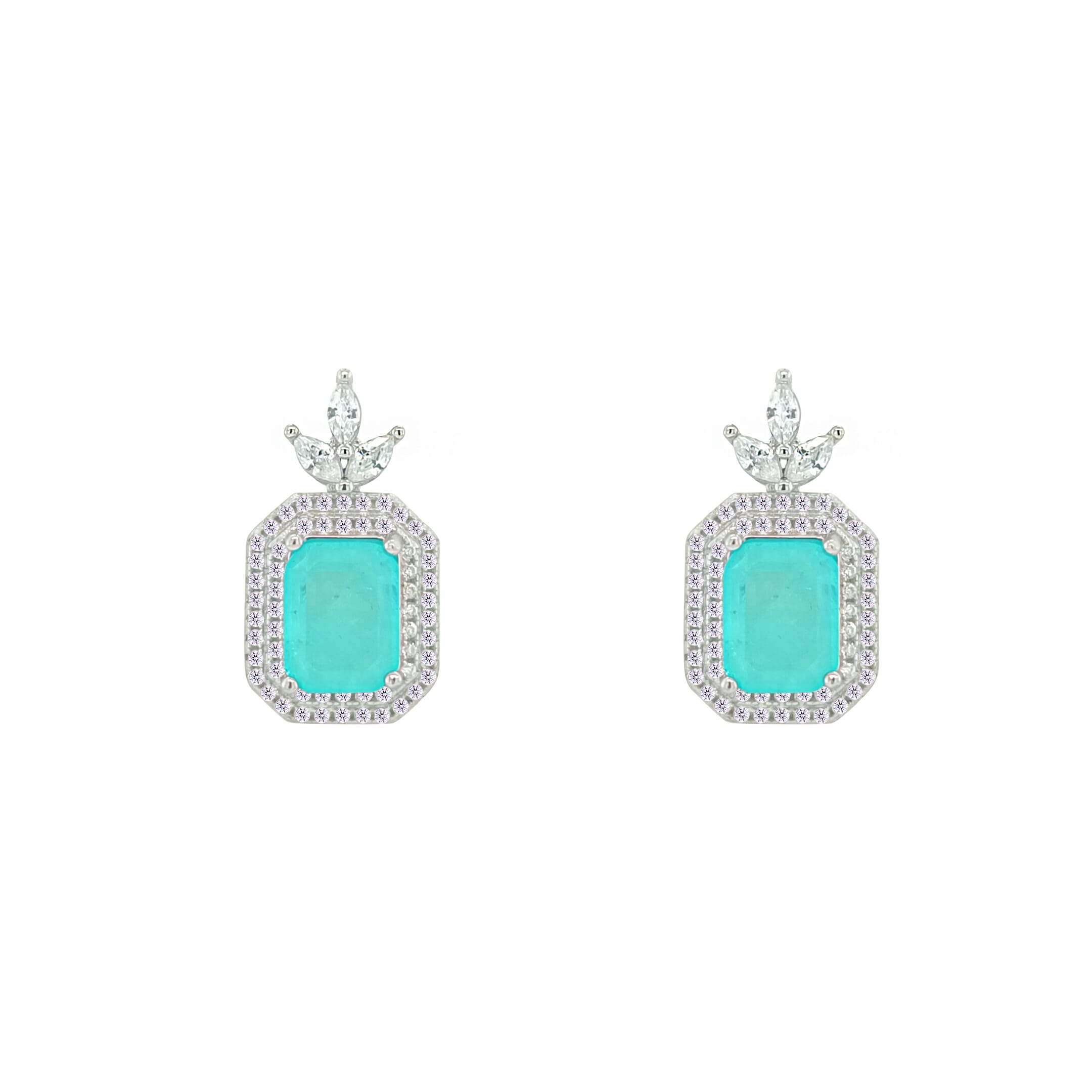 Asfour Crystal Jewelry Set With Light Turquoise Emerald Design In 925 Sterling Silver-SD0075-LGC-8