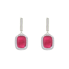 Asfour Crystal Jewelry Set With Fuchsia Emerald Design In 925 Sterling Silver-SD0076-F-9